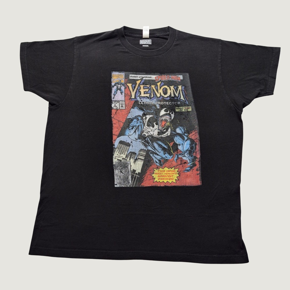 Marvel Venom Lethal Protector Shirt Mens Large Black Excellent Graphic Tee